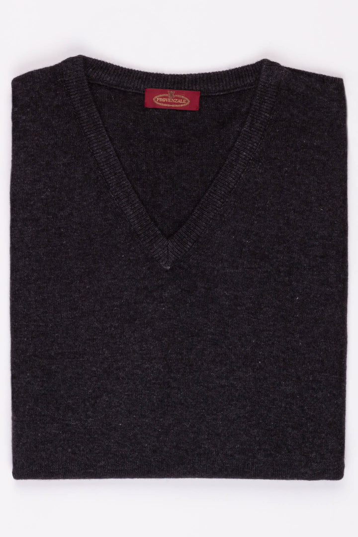 SCOLLO A V MISTO CASHMERE ANTRACITE