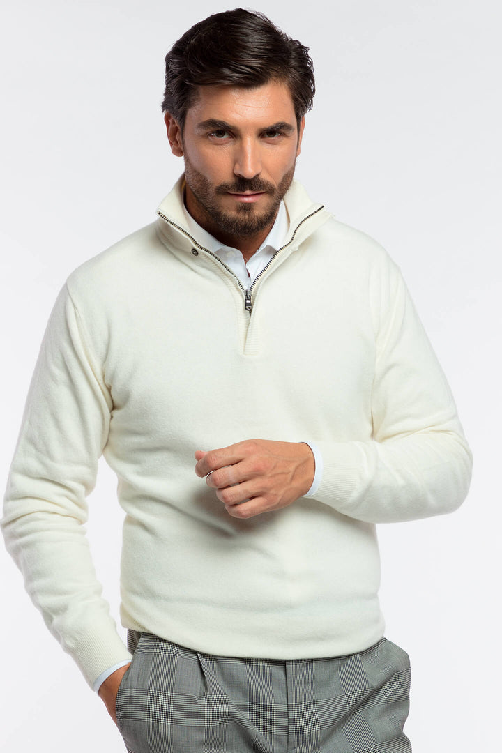 MEZZA ZIP MISTO CASHMERE PANNA