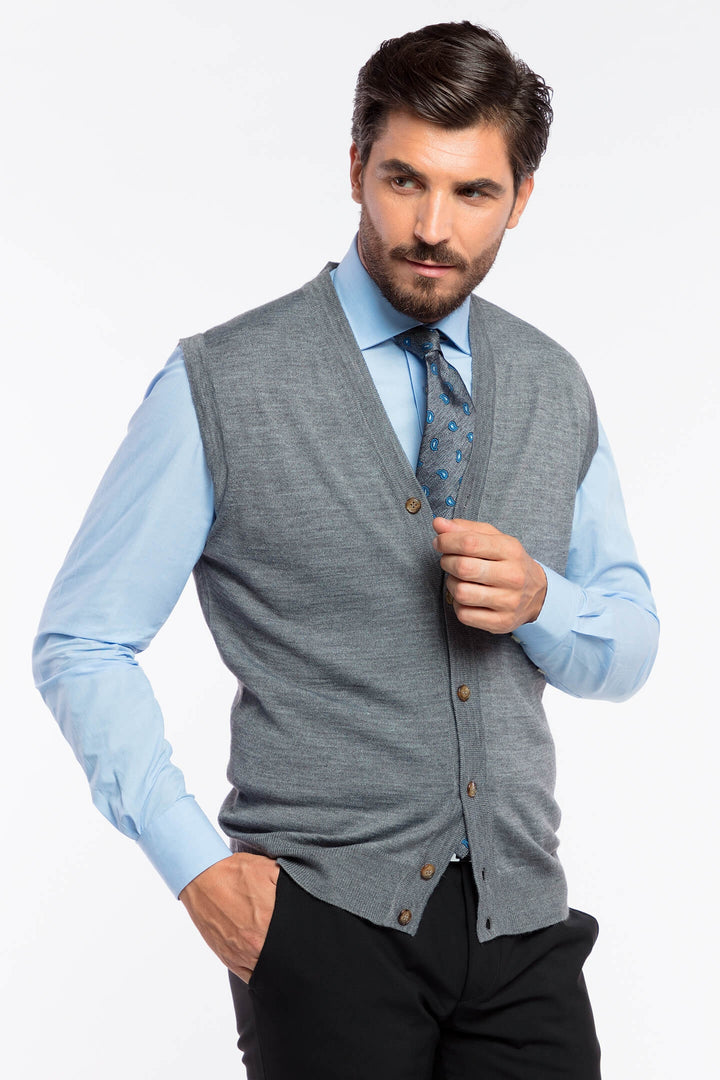 GILET SMANICATO MERINOS GRIGIO MEDIO