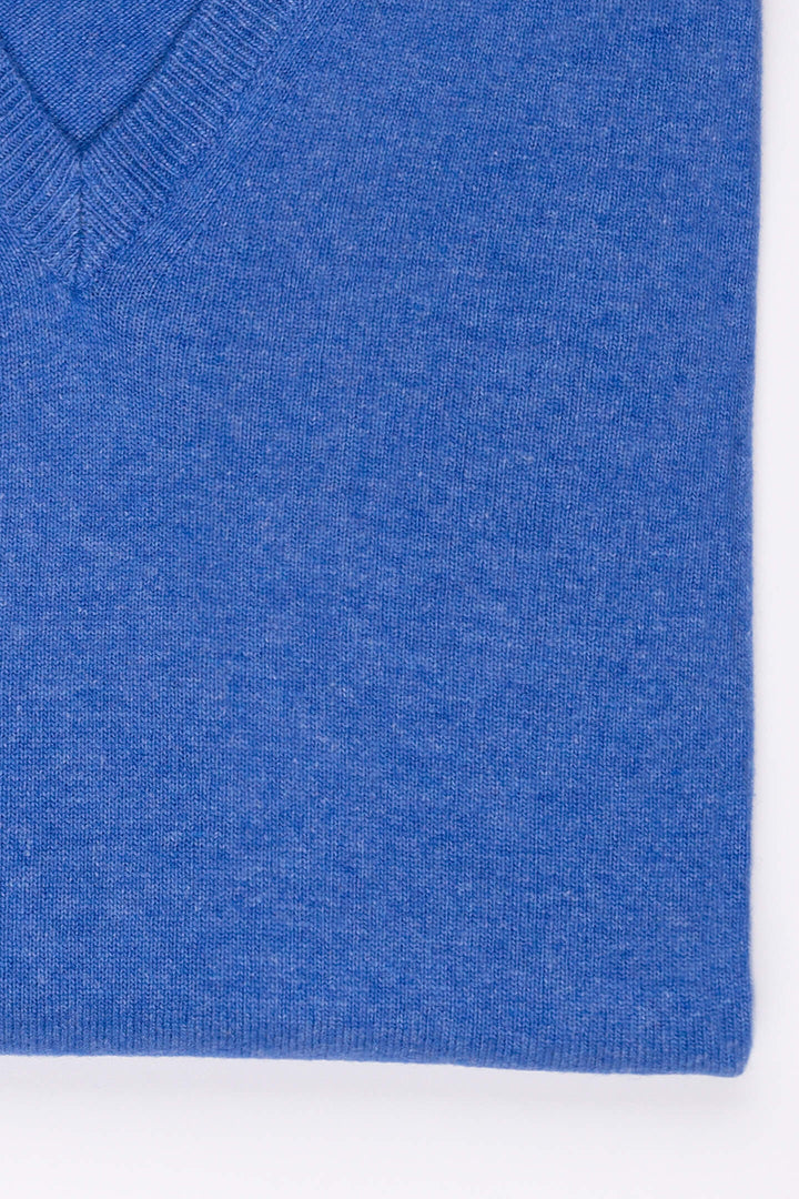 SCOLLO A V MISTO CASHMERE AZZURRO