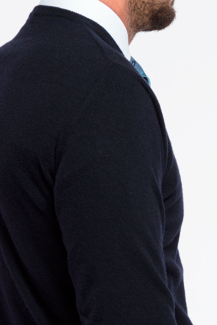 SCOLLO A V MISTO CASHMERE BLU