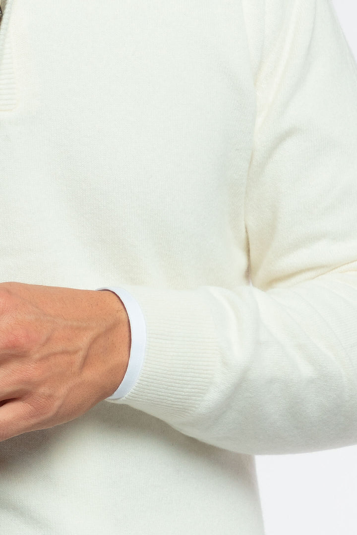 MEZZA ZIP MISTO CASHMERE PANNA