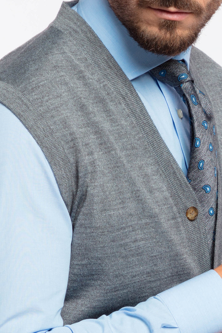 GILET SMANICATO MERINOS GRIGIO MEDIO